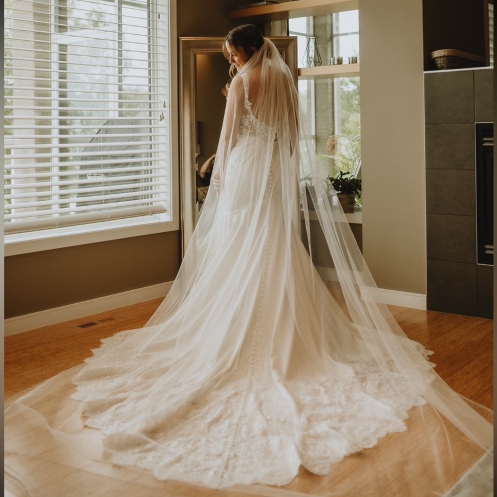 WEDDING VEIL with jewels/beads - cathedral length, ivory colour